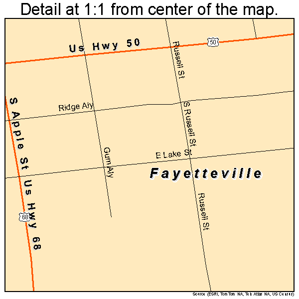 Fayetteville, Ohio road map detail