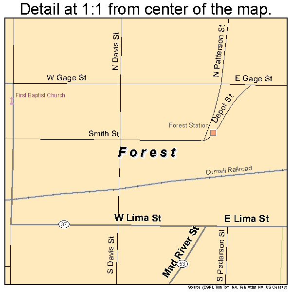 Forest, Ohio road map detail