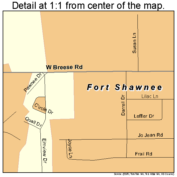 Fort Shawnee, Ohio road map detail