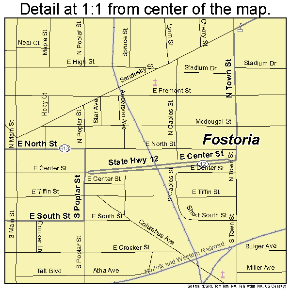 Fostoria, Ohio road map detail