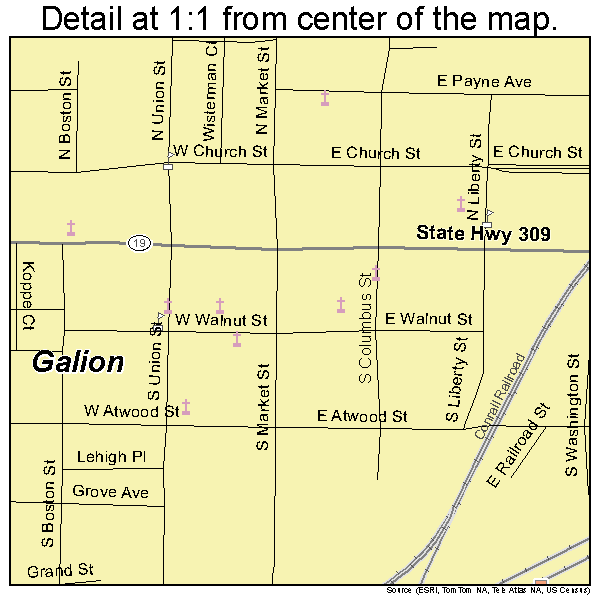 Galion, Ohio road map detail