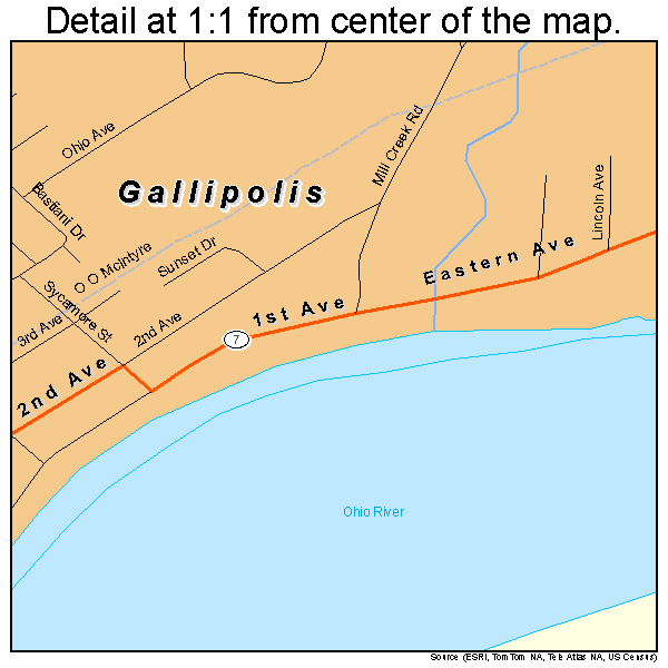Gallipolis, Ohio road map detail