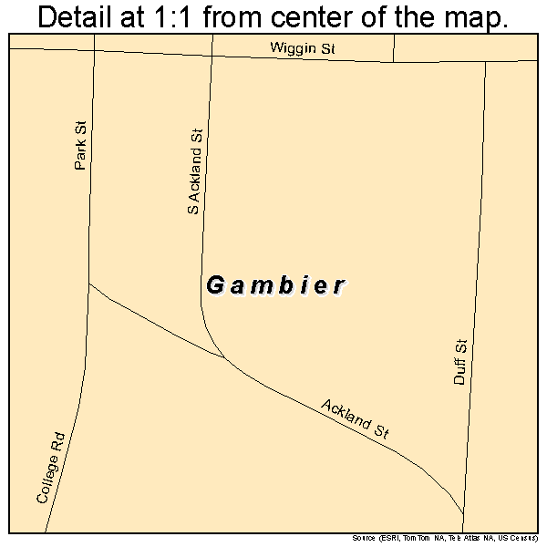 Gambier, Ohio road map detail