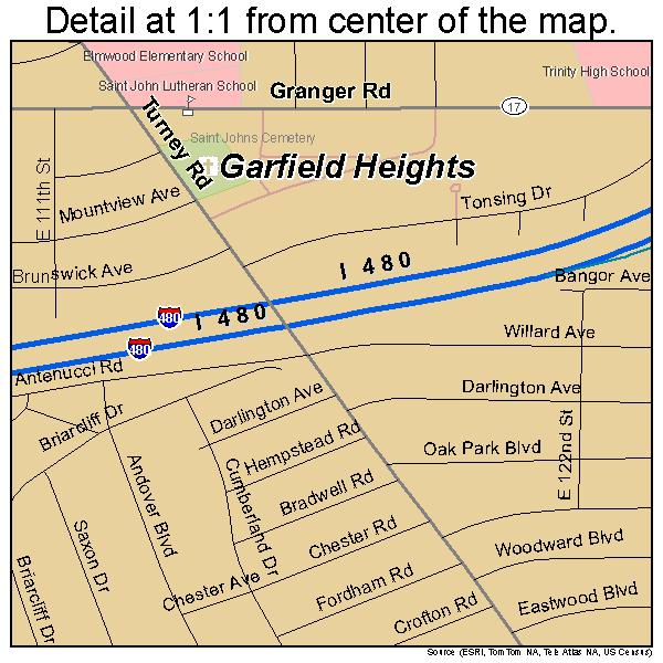 Garfield Heights, Ohio road map detail