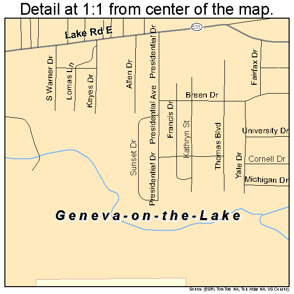 Geneva-on-the-Lake, Ohio road map detail