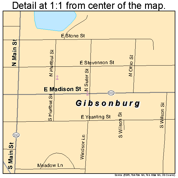 Gibsonburg, Ohio road map detail