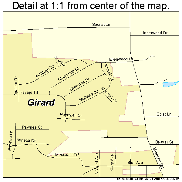 Girard, Ohio road map detail