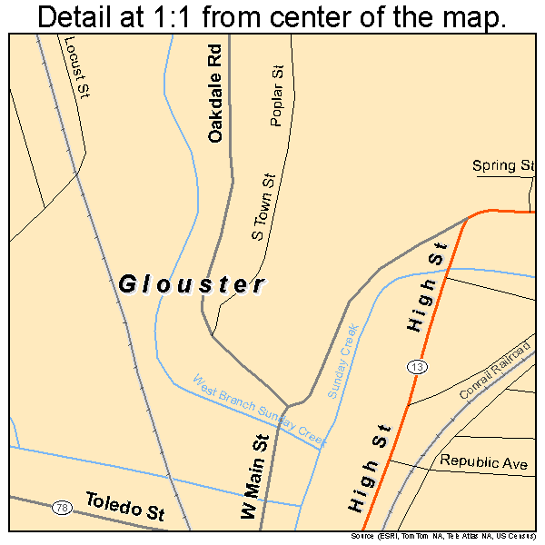 Glouster, Ohio road map detail