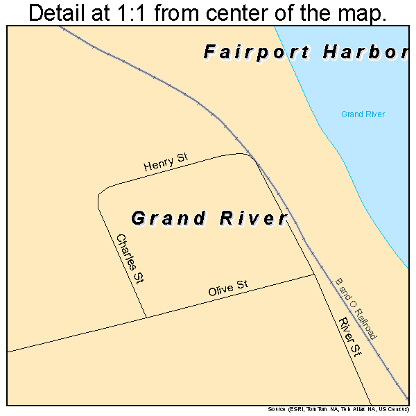Grand River, Ohio road map detail