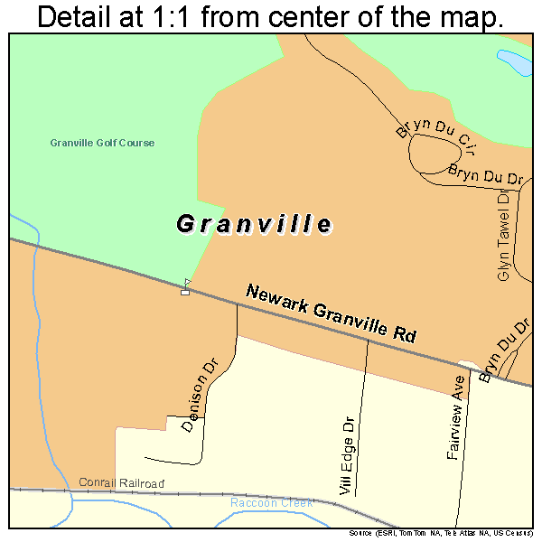 Granville, Ohio road map detail