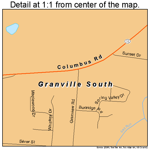 Granville South, Ohio road map detail