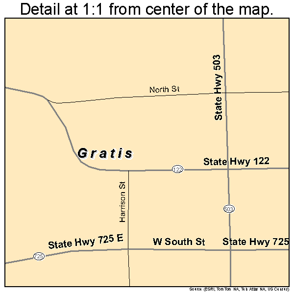 Gratis, Ohio road map detail