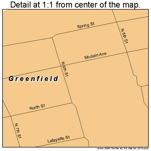 Greenfield, Ohio road map detail