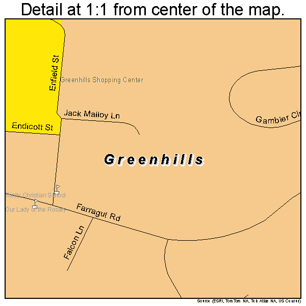 Greenhills, Ohio road map detail