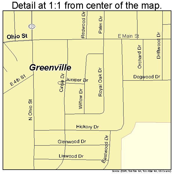 Greenville, Ohio road map detail