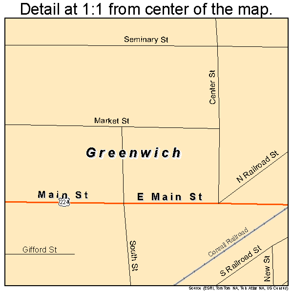 Greenwich, Ohio road map detail