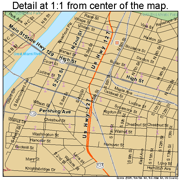Hamilton, Ohio road map detail