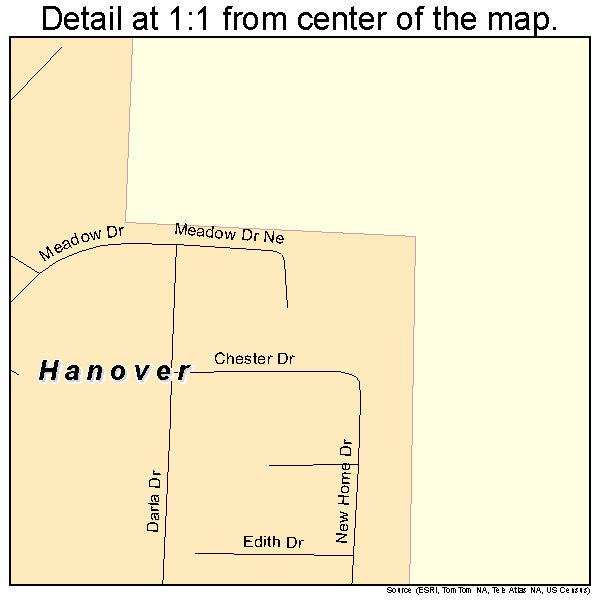 Hanover, Ohio road map detail