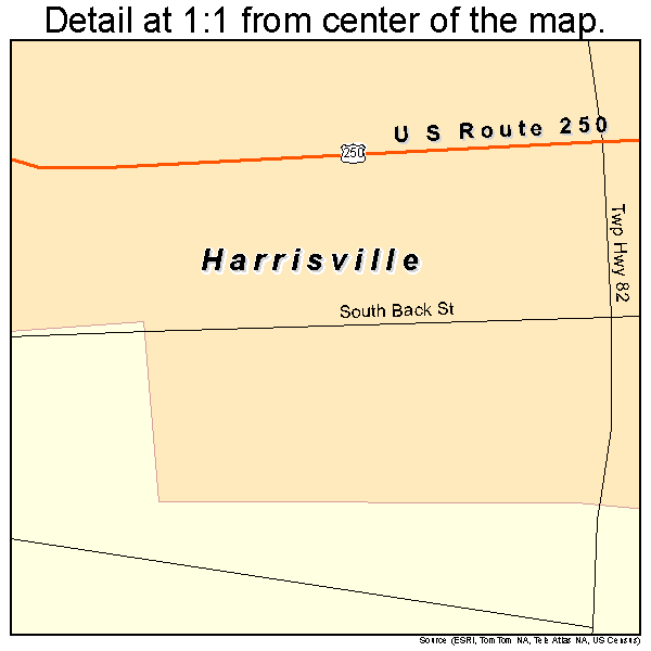 Harrisville, Ohio road map detail