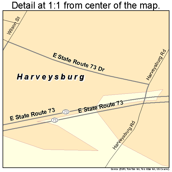 Harveysburg, Ohio road map detail