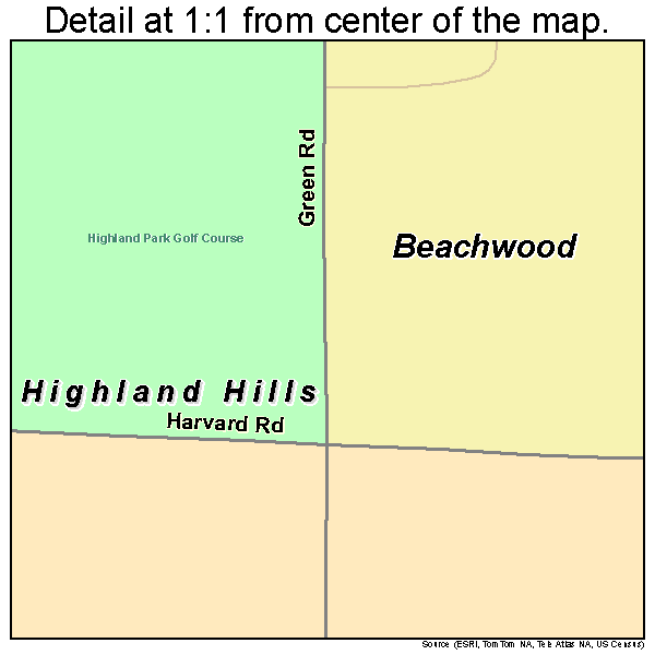 Highland Hills, Ohio road map detail