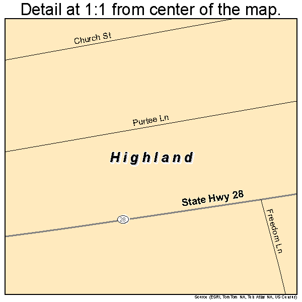 Highland, Ohio road map detail