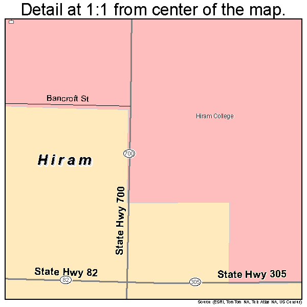 Hiram, Ohio road map detail