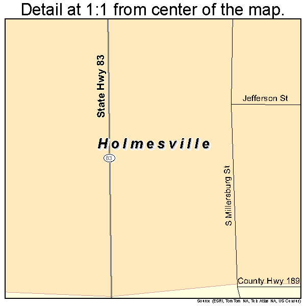 Holmesville, Ohio road map detail