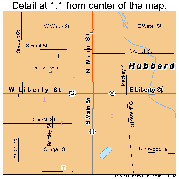 Hubbard, Ohio road map detail