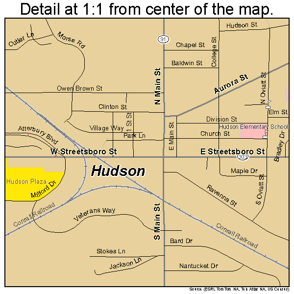Hudson, Ohio road map detail