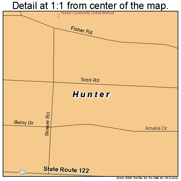 Hunter, Ohio road map detail