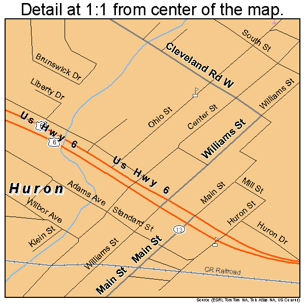 Huron, Ohio road map detail