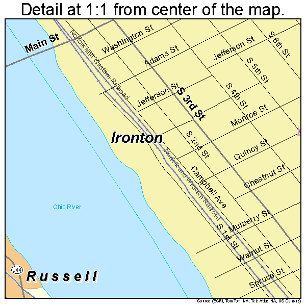 Ironton, Ohio road map detail