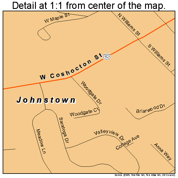 Johnstown, Ohio road map detail