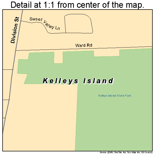 Kelleys Island, Ohio road map detail