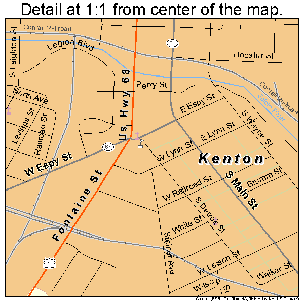 Kenton, Ohio road map detail