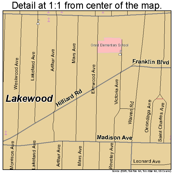 Lakewood, Ohio road map detail