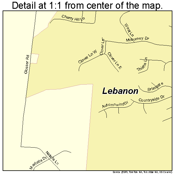 Lebanon, Ohio road map detail