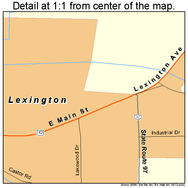 Lexington, Ohio road map detail