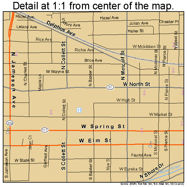 Lima, Ohio road map detail