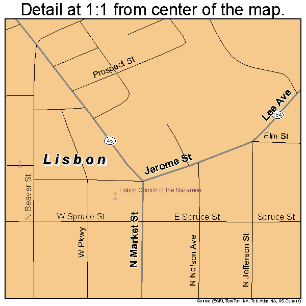 Lisbon, Ohio road map detail