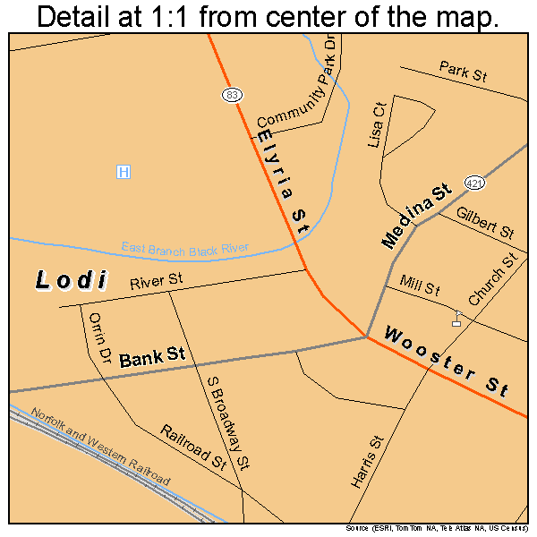 Lodi, Ohio road map detail