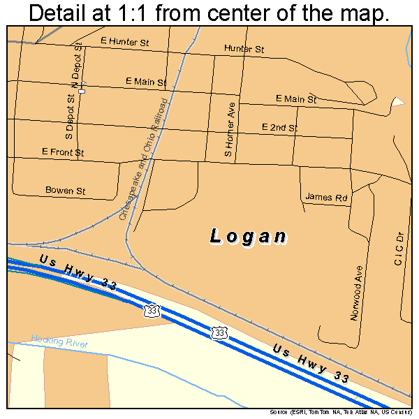 Logan, Ohio road map detail