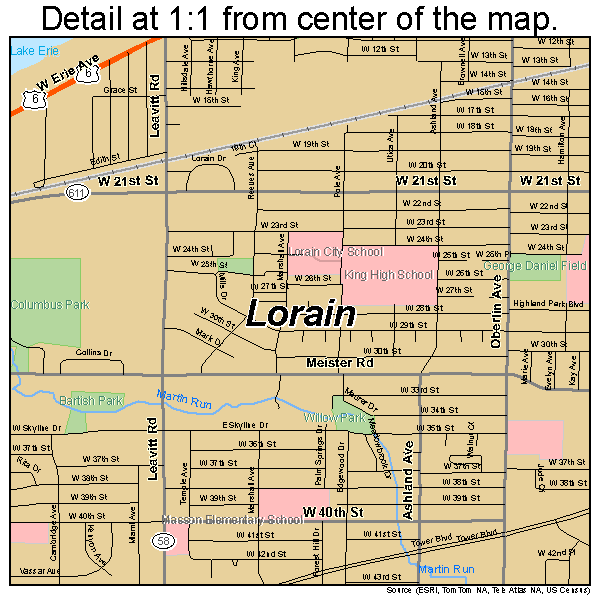 Lorain, Ohio road map detail