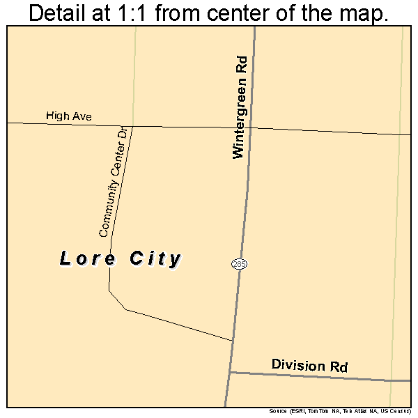 Lore City, Ohio road map detail