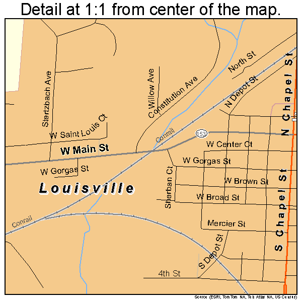 Louisville, Ohio road map detail