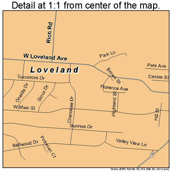 Loveland, Ohio road map detail