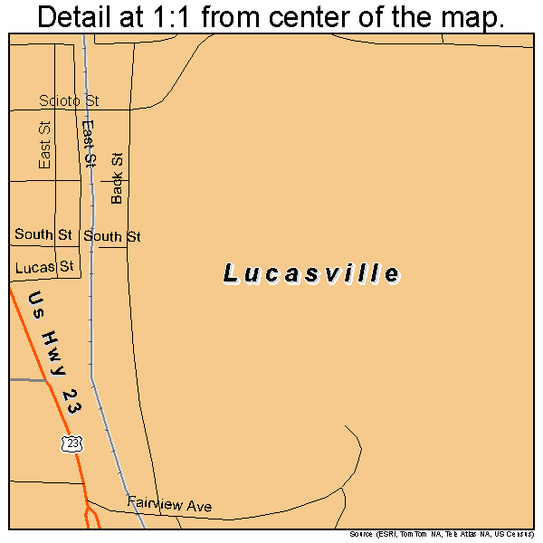 Lucasville, Ohio road map detail