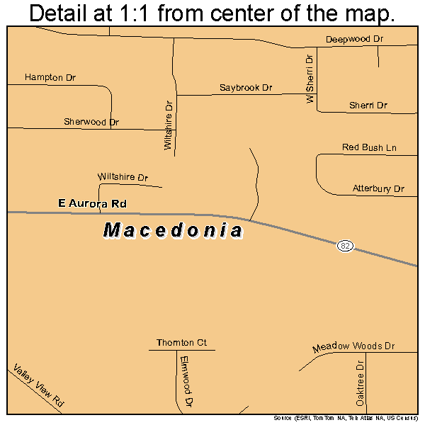 Macedonia, Ohio road map detail