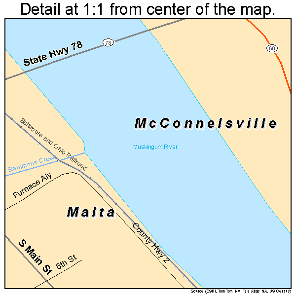 Malta, Ohio road map detail